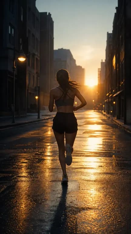 The runner heading down an empty city street at first light
