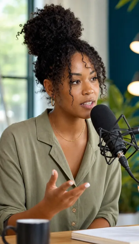 A creator talking into a microphone, standing in for the reference video
